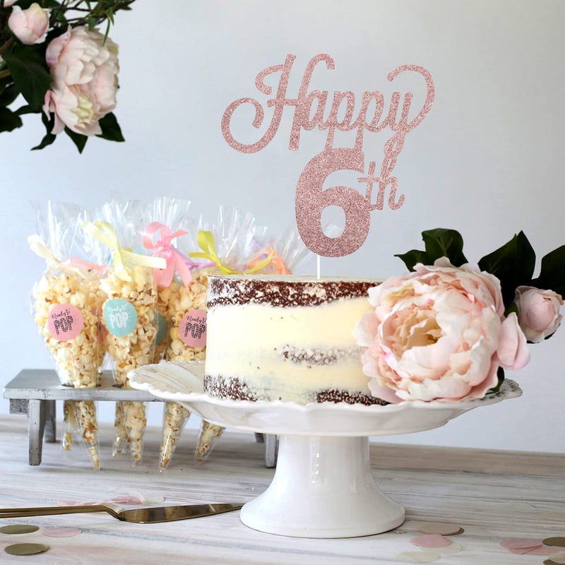 LINGTEER Happy 6th Birthday Cake Topper - Cheers to Six Years Old Birthday Party Cake Centerpieces Decorations Sign. - Image 4